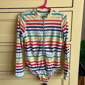 Primary Rainbow Stripe Rash Guard Swimsuit